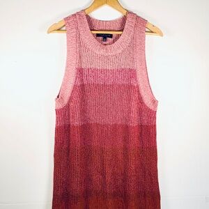Ombre Valentine pink red striped sleeveless tank/vest long boho relaxed sweater